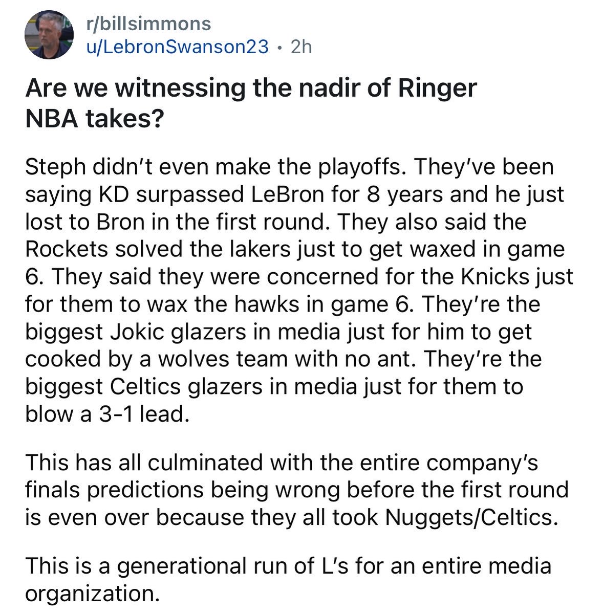 The r/BillSimmons Podcast tweet media