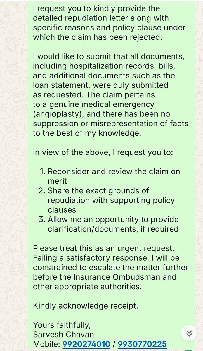 sar220484chavan's tweet image. @HDFCERGO1 Claim No. RR-CI25-15510883 repudiated despite all documents submitted. Angioplasty was a genuine emergency. No clear reason given.

Request urgent review.

@IRDAI_Official @FinMinIndia please intervene.

#HealthInsurance #IRDAI #HDFCERGO