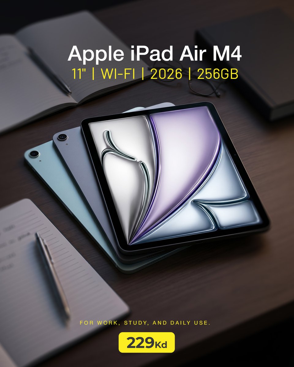 blinkcomkw's tweet photo. جهاز آيباد إير M4 من آبل، مقاس 11 بوصة، مزود بتقنية واي فاي، 2026
Apple iPad Air M4 11", Wi-Fi, 2026
السعر💰:
Price💰:
229 KWD
للبحث في الموقع🔍:
Search For🔎:
Apple iPad Air
#BlinkKW #iPadAir #AppleM4 #TabletLife #TechDeals #PortablePower https://t.co/ObF7vYLv4L