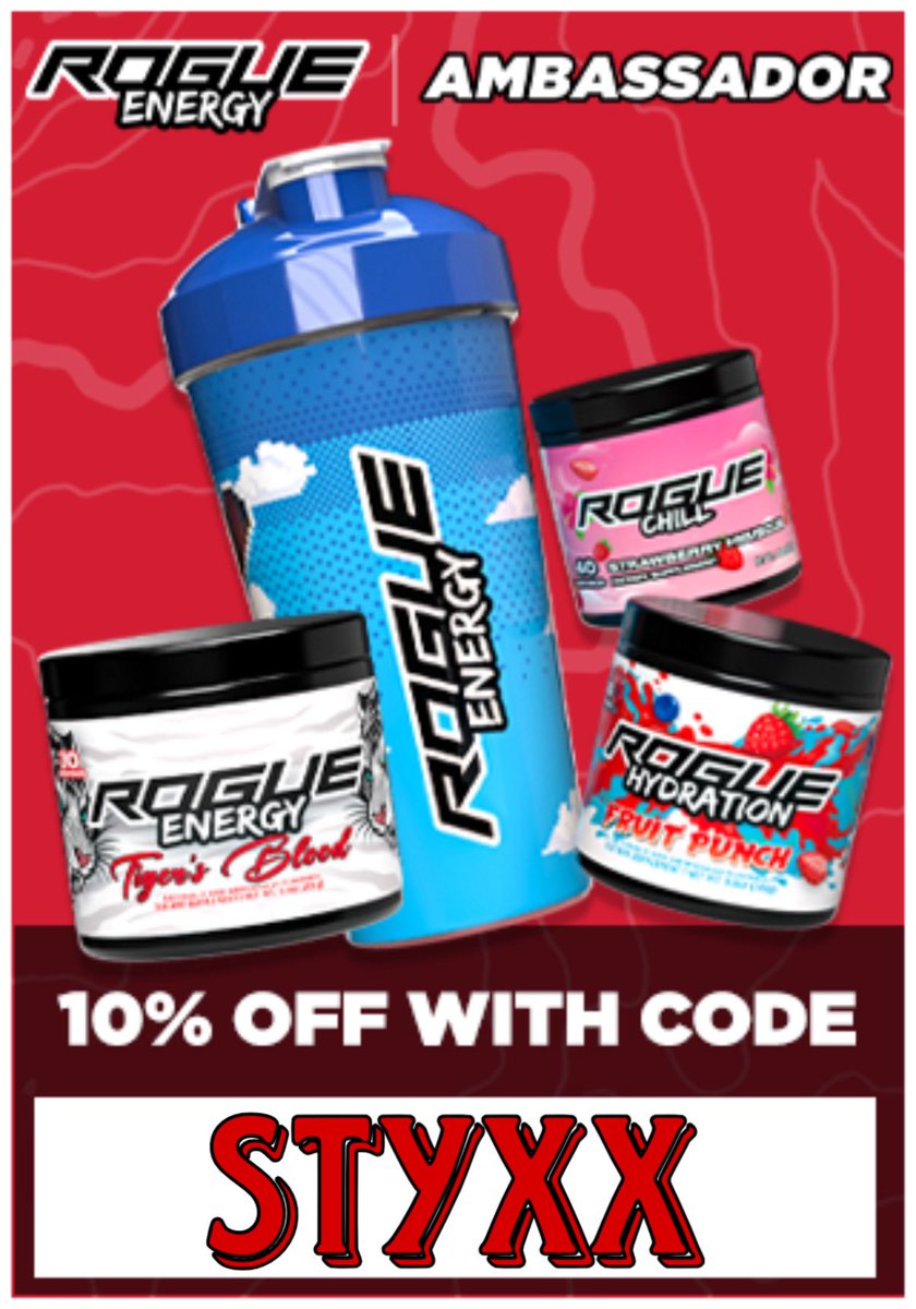 MrsStyxx's tweet photo. I’m now a @TheRogueEnergy ambassador! I’m so thankful that Rogue gave me the chance and can’t wait to be fueled to the max! Energy, Hydration, and Chill tubs are available! Use code ‘Styxx’ for 10% off your order!! https://t.co/tJifPjBNID