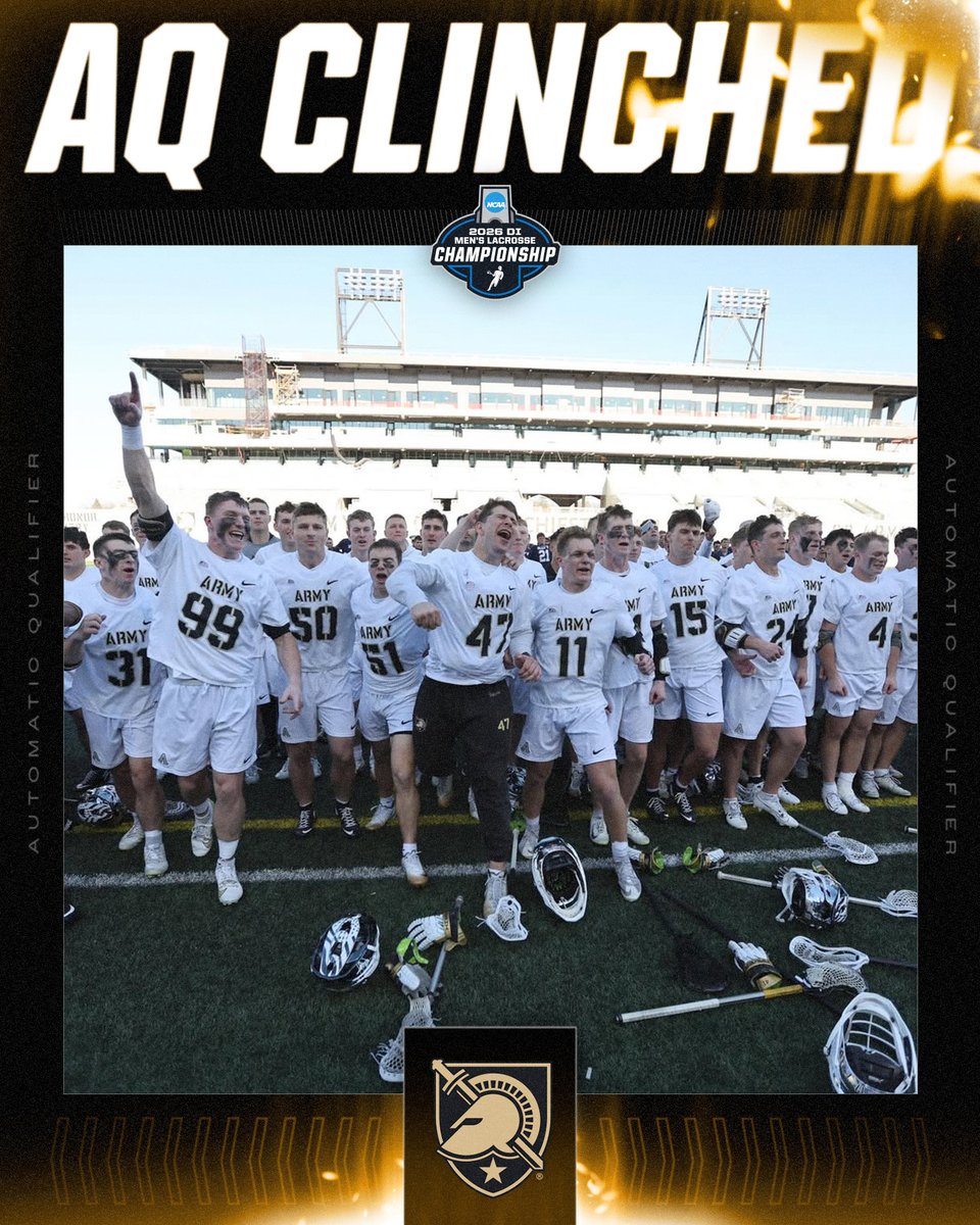 ⚔️ CLINCHED ⚔️

<a href="/ArmyWP_MLax/">Army Men's Lacrosse</a> has clinched a spot in the 2026 NCAA DI Men’s Lacrosse Tournament after defeating Loyola, 14-7, in the <a href="/PatriotLeague/">Patriot League</a> Championship.

#NCAAMLAX