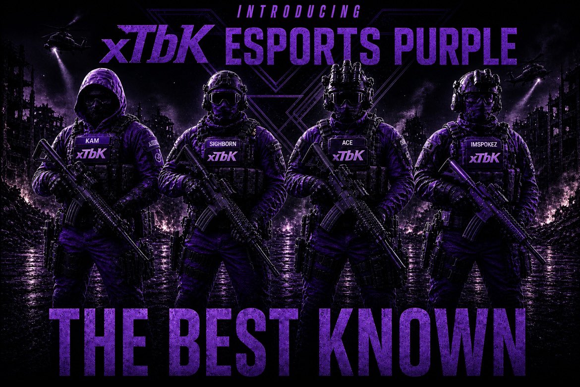 xTbKEsportsTeam's tweet photo. Introducing xTbK Esports Purple

😈@KammyCOD 

😈@Sighborn 

😈@imSpokez 

😈@aceCOD01 

This New Roster Will Begin Playing In Upcoming Challenger Cups As Well As Competing In The New Season Of The @XP_Leagues Excited To See This Squad Compete And Grind. Welcome To The Family🤞 https://t.co/jErCwejiWM