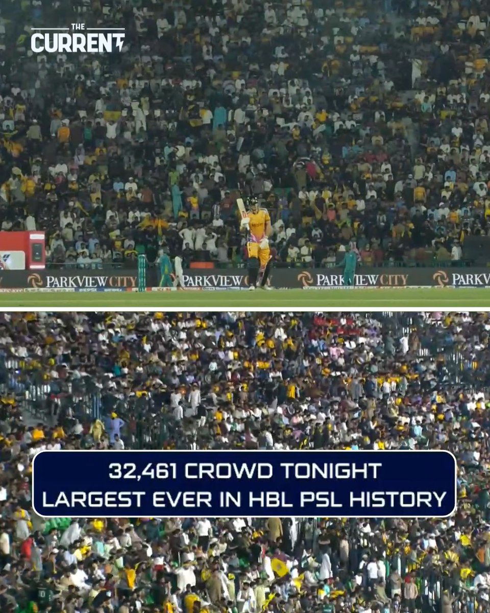 TheCurrentPK's tweet image. Peshawar Zalmi vs Hyderabad Kingsmen Final at Gaddafi Stadium pulls one of the biggest crowds in PSL history with 32,461 fans 🏏🔥

#TheCurrent #PSL