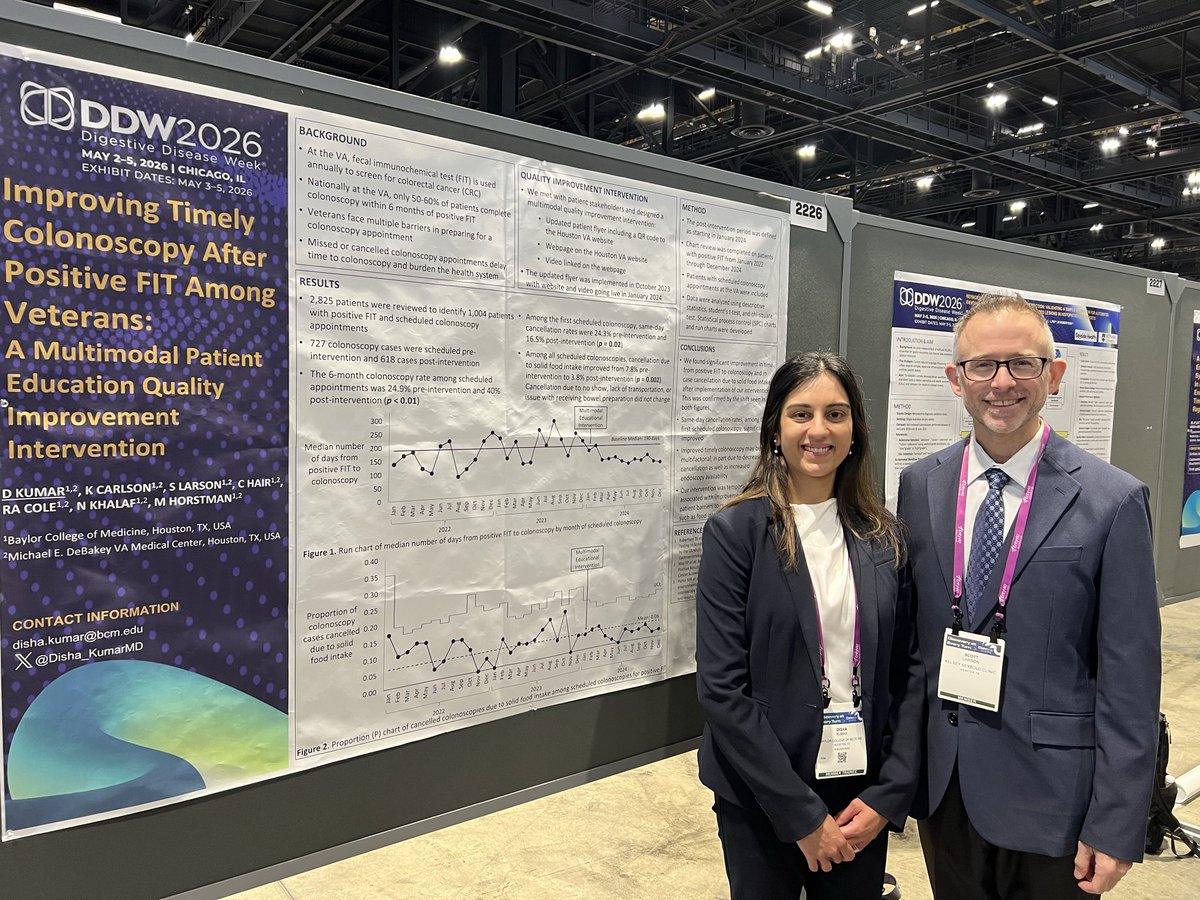 ScottALarsonMD's tweet photo. Awesome news from #DDW2026 @Disha_KumarMD for @DDWMeeting her poster on patient education interventions improving colonoscopy completion rates @VAHouston.

@bcm_gihep
@TexasGastros
@TexasIEG
#GITwitter
#WomenInGI
#CRC https://t.co/qu6Oj8p1TK