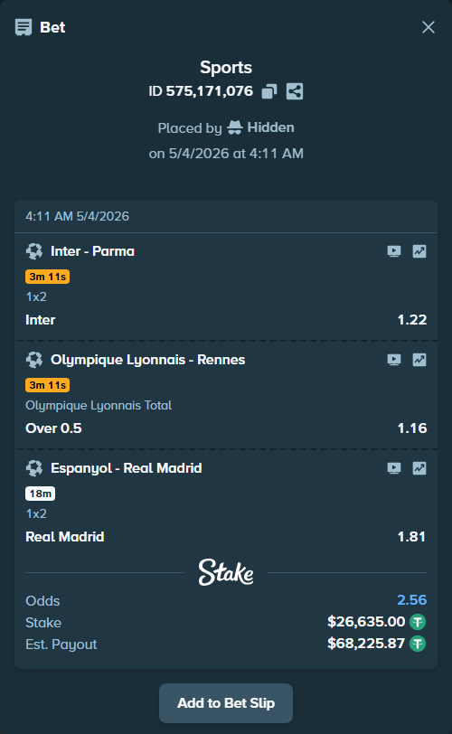 stakehighroller's tweet photo. Someone just stacked a 3-leg parlay. $26,635 → $68,226 on the hit.
Open the slip: https://t.co/BgCMJTHIb9
#MultiBet #Football #LaLiga https://t.co/yMoC88ikLT