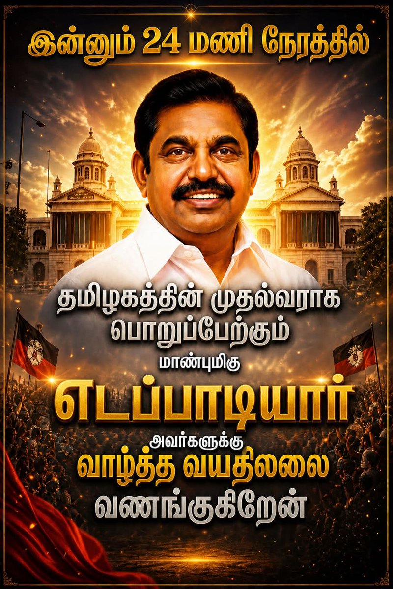 NandhakumarDme's tweet photo. _இன்னும் 24 மணி நேரத்தில் தமிழகத்தின் முதலமைச்சராக பதவி ஏற்கும் புரட்சித் தமிழர் மக்களின் முதல்வர் மாண்புமிகு *எடப்பாடியார்* அவர்களை வாழ்த்த வயதில்லை வணங்கி மகிழ்கிறேன்..._

#EPSFor2026 #V_SUDHAKAR #TVLRNORTH #ITWING https://t.co/R7XZf35NIm