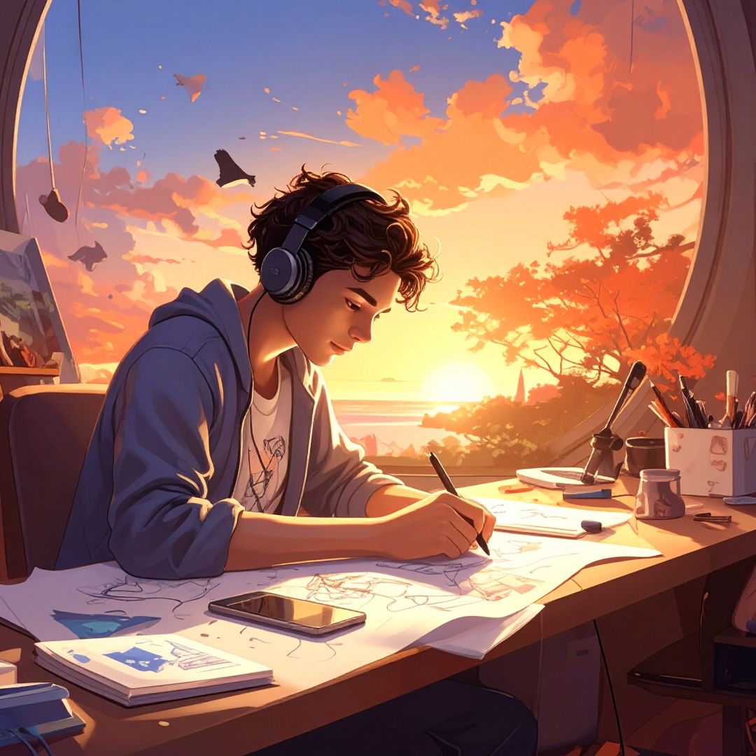 sauravtalk's tweet image. Headphones on, sunset, blank canvas becoming meaningful. I’m learning design project by project—color, composition, storytelling. Not perfect, but progress. Starting my design journey—excited to share. Let’s connect. #GraphicDesign #DesignJourney