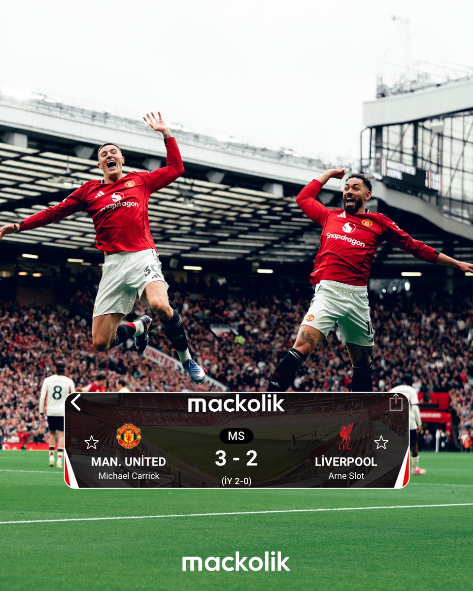 mackolik's tweet photo. 📆 03.05.2026
Manchester United 3-2 Liverpool https://t.co/KEsYfBSYqv