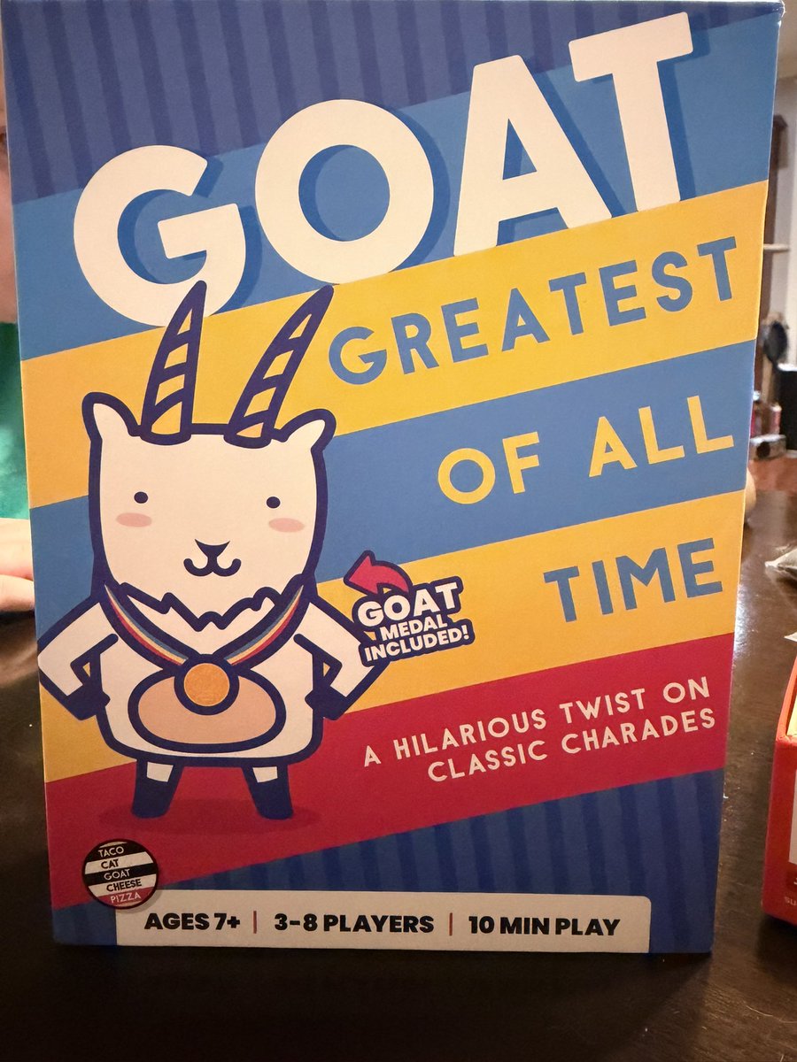 jesika4514's tweet image. We played Goat: A Greatest of All Time by Taco Cat Games, and it did NOT disappoint. 🐐😂 This game had us laughing so hard and brought such a bright spot to an otherwise tough week. 
#GOAT #BeTheGOAT #GameNight #FamilyFun #BingBangBoom #TCGCP #Tryazon #tacocatgames