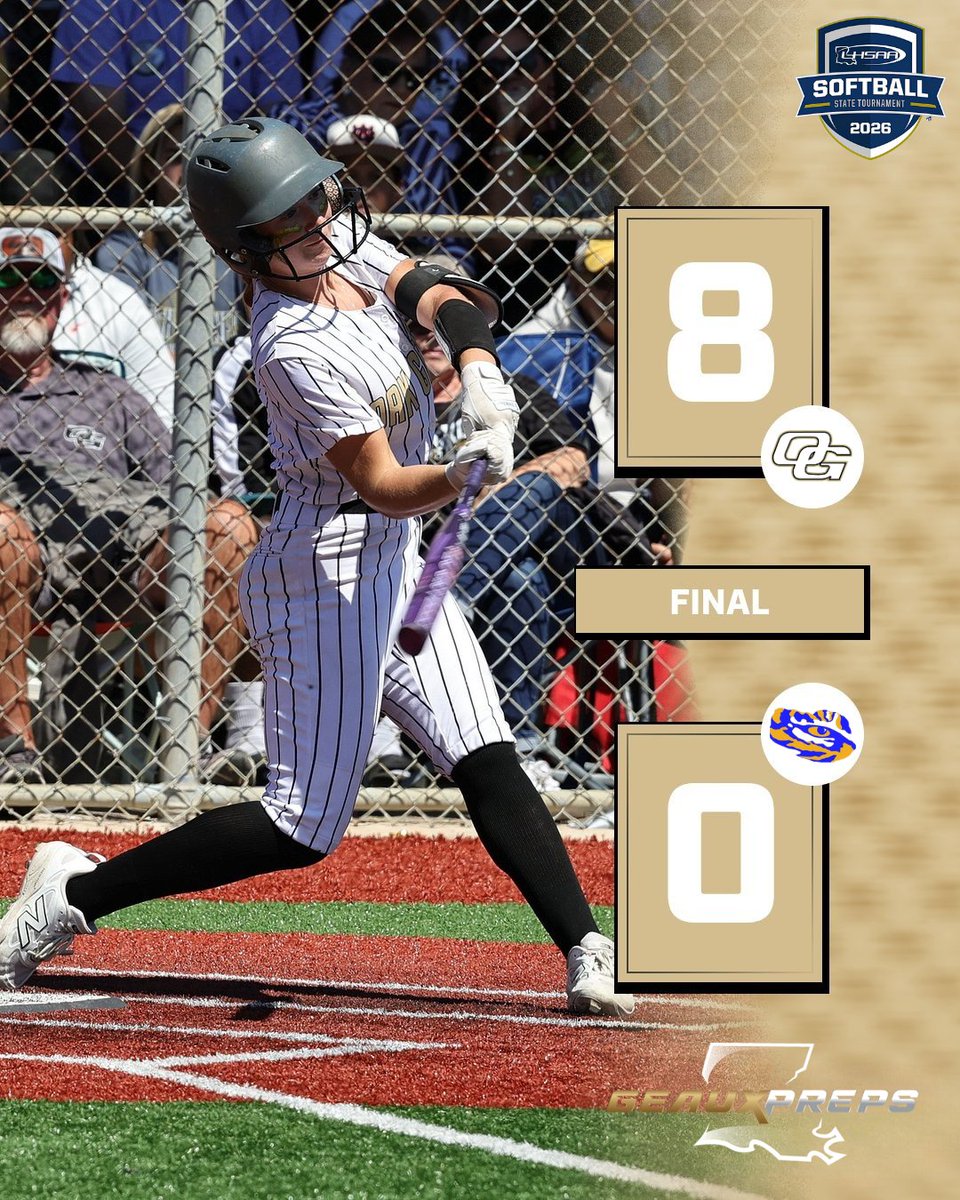 GeauxPrepsLA's tweet photo. STATE CHAMPIONS 🏆

#2 Oak Grove takes down #1 LaSalle, 8-0 — bringing home title No. 4 in school history! 🥎🏆 https://t.co/AsNJ2plOuL