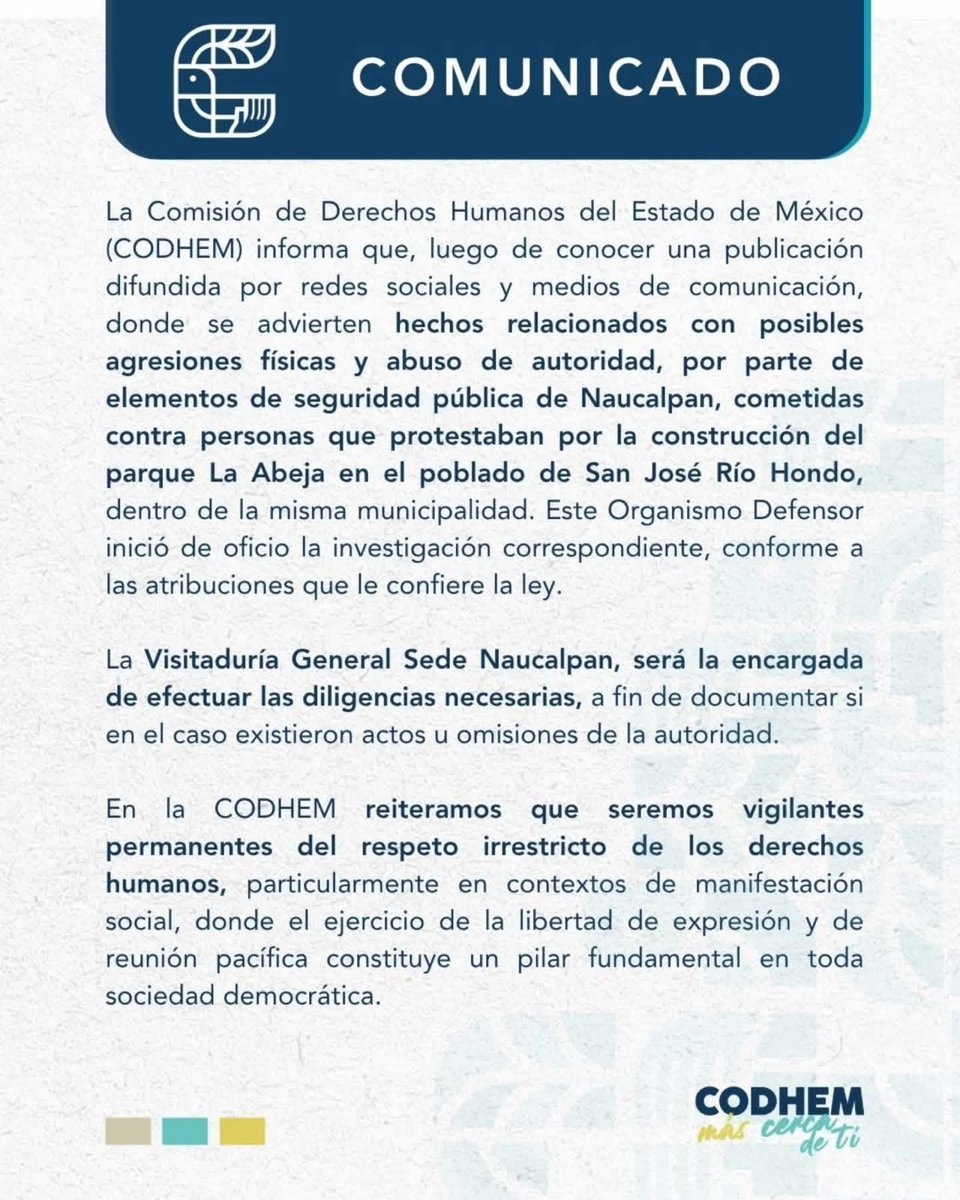 ultranoticiasfm's tweet image. 🚨 La CODHEM inició investigación de oficio por presuntas agresiones y abuso de autoridad de policías en Naucalpan.

Los hechos habrían ocurrido contra personas que protestaban por el parque La Abeja en San José Río Hondo.

📸Especial

#Naucalpan #CODHEM #DerechosHumanos