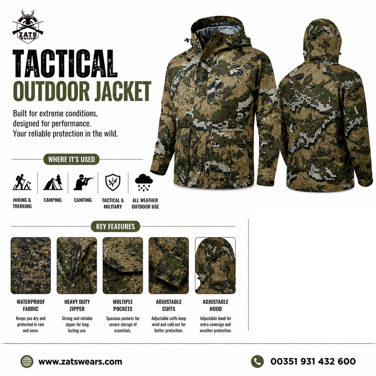 ZatsWear's tweet image. Built for the wild 🌲
ZATS Tactical Outdoor Jacket delivers durability, comfort &amp;amp; all-weather protection.
✔ Waterproof
✔ Tough &amp;amp; reliable
✔ Adventure-ready

Shop now: zatswears.com
#OutdoorGear #TacticalWear #Hiking #Hunting #ZATSWears