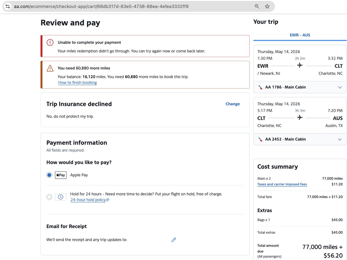 salvaji's tweet photo. @USDOT act please, @AmericanAir’s "Bait &amp; Switch." To use my 16k miles for a flight, they’re forcing a $1,836 "top-up" purchase. The same cash ticket is only $671! They’re charging 3x the price to "use" earned miles.@USDOT @SecDuffy, deceptive pricing. #AAdvantage. #UnAmerican https://t.co/tV6kRKKTzQ