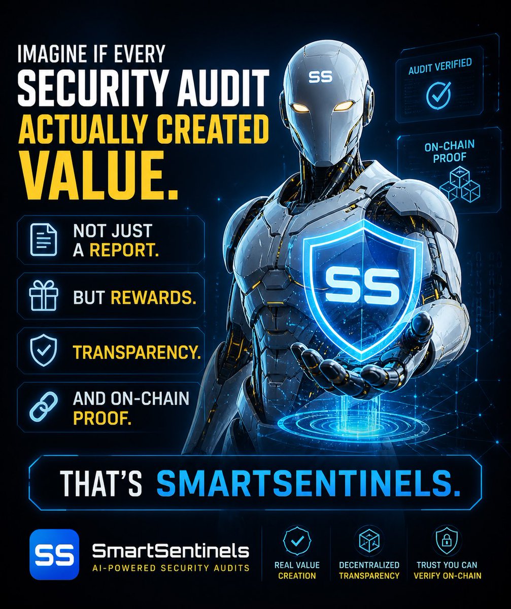 Imagine if every security audit actually created value, not just a report.

But rewards, transparency, and on chain proof.

That’s SmartSentinels.
 A Thread 🧵