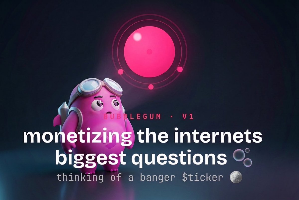 predictandpump's tweet photo. Less than 1 week until the internets biggest questions can be monetized 💰❔

@Bubblegumdotfun, a new launchpad enters the arena, on @solana 

Where token price scales with attention of a question, and holders compete for ownership of the token + fees through a prediction market https://t.co/d3Qfx9UVXq