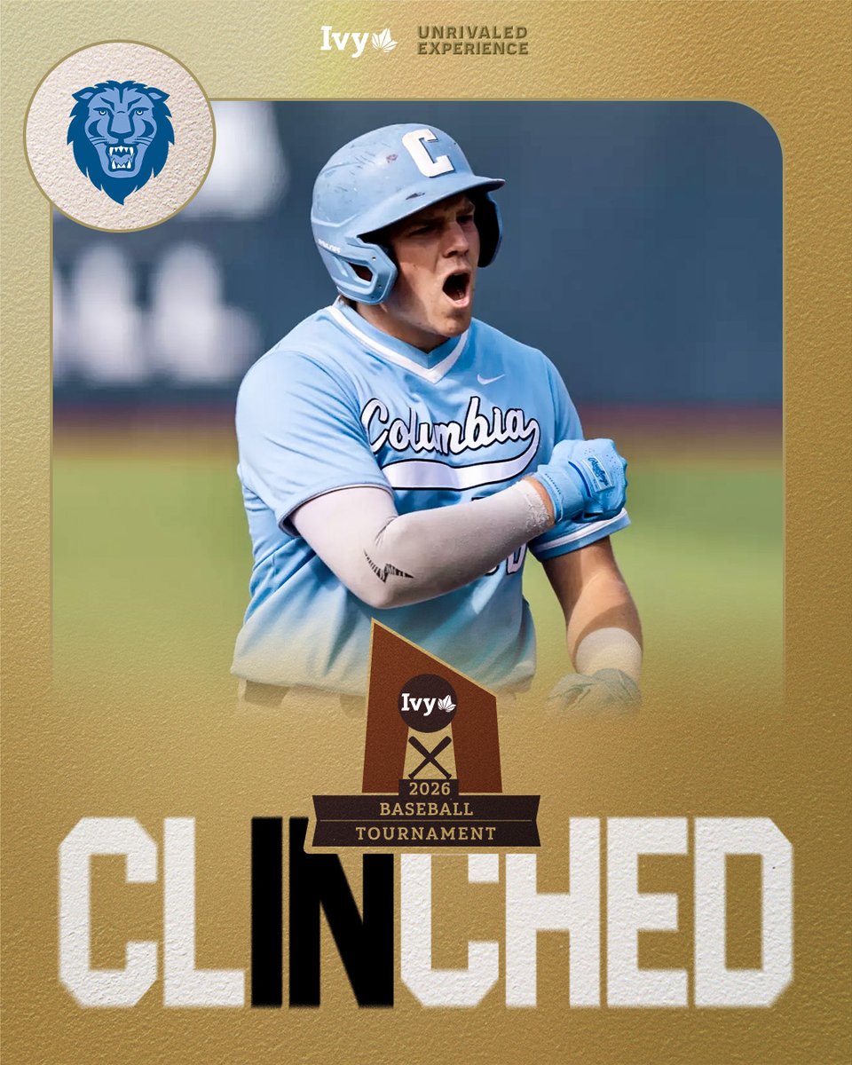 IvyLeague's tweet photo. LIONS TAKE THE FINAL SPOT.

@CULionsBaseball secures the final Ivy League baseball tournament berth and locks in the No. 4 seed. The tournament runs May 15–18 at the No. 1 seed. See you there, Lions! 🌿⚾️ https://t.co/wS4hTSXoSJ