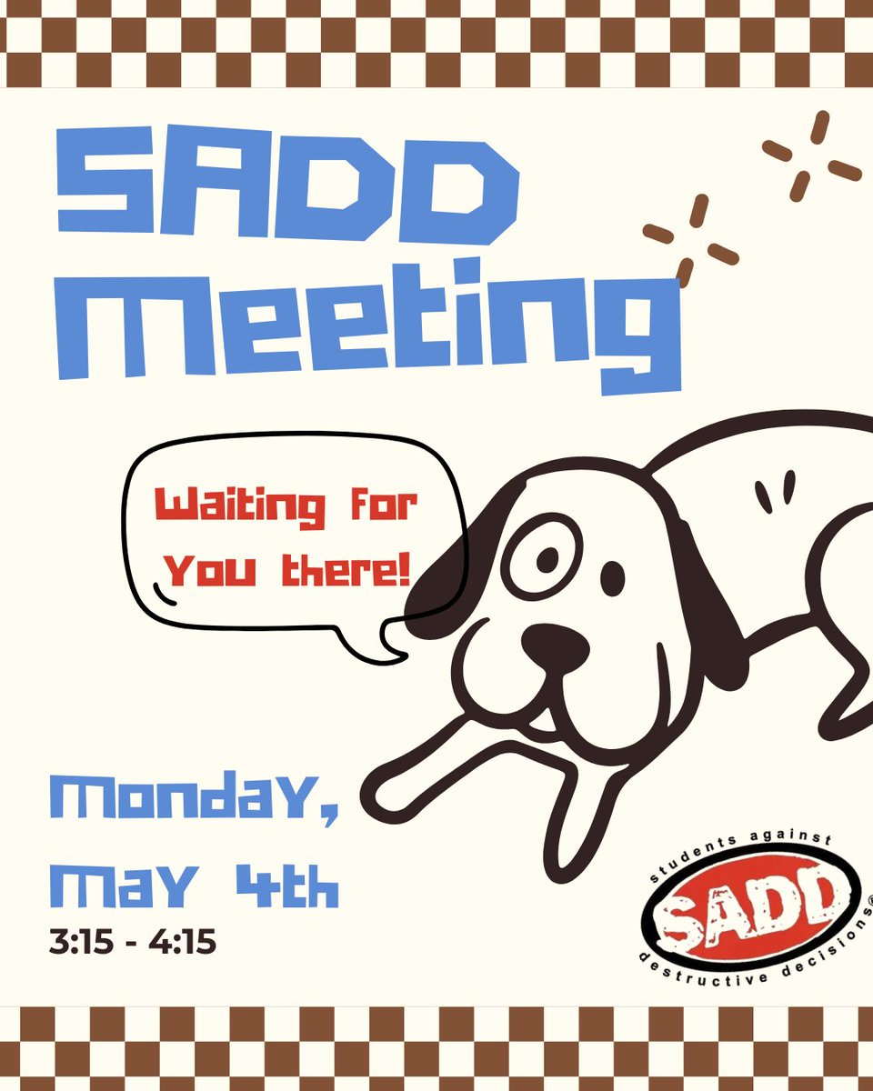 AgainstSADD's tweet photo. Hey Raiders! SADDs next meeting is on Monday, May 4th. We'll be finishing up presentations for Women's history month and also distributing our Officer Applications which will be due June 8th. You won't want to miss it. See you there Raiders! https://t.co/YGVaKF6fmT