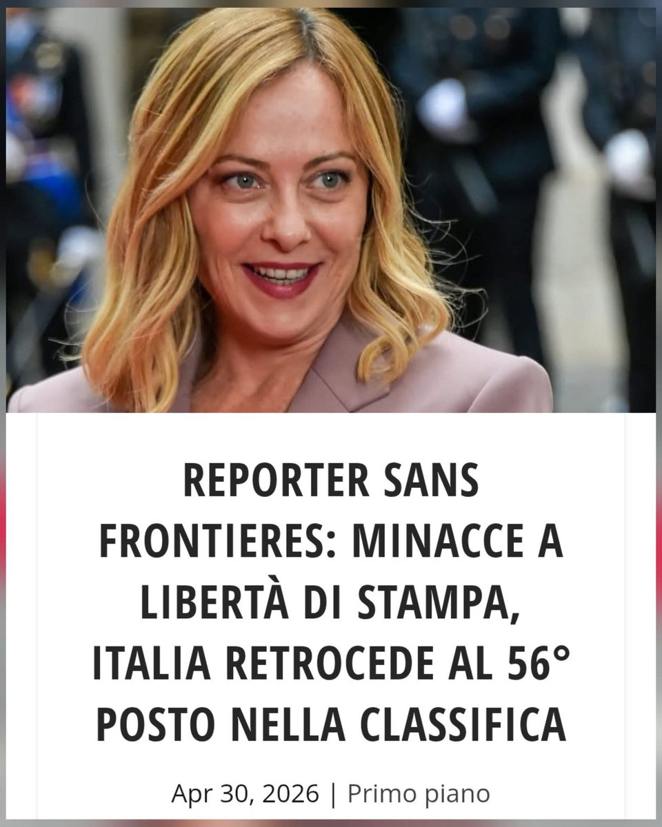 Dal 49° al 56° posto (su 100).
L'ennesimo record negativo della Meloni e dei suoi amichetti. 
L'unica libertà è liberarsene prima possibile.