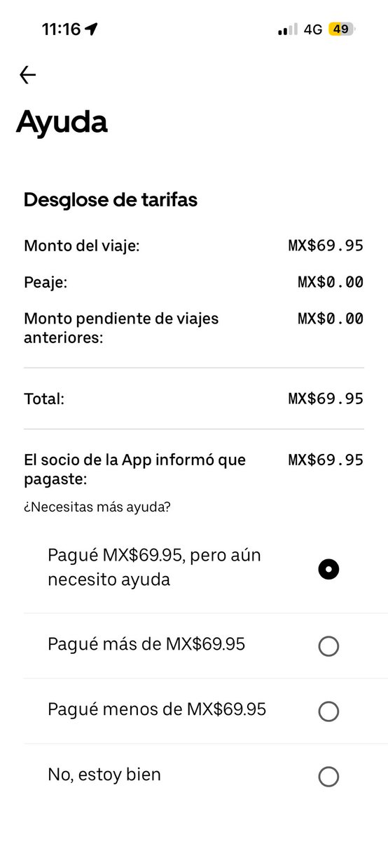 Reginaaaaa13's tweet photo. Me puedes explicar cómo es posible que hice un pago en efectivo en un viaje y al día siguiente me llegó un "recibo con ajuste" diciendo que se me
"devolvió" el dinero, pero lo sigo "debiendo" en la app?
(no se me devolvió nada y no hubo ningún ajuste de ruta) @Uber_MEX https://t.co/vfHdVGyWLz