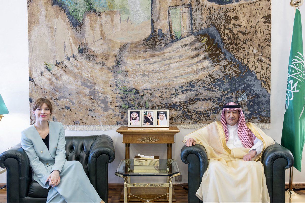 KSAmofaEN's tweet photo. #Riyadh | Vice Minister of Foreign Affairs H.E. @W_Elkhereiji received @jalloul_hana, Vice-Chair of the European Parliament's Committee on Foreign Affairs, and @TonoEPP, Member of @EPPGroup. https://t.co/mdmpXbQiU6
