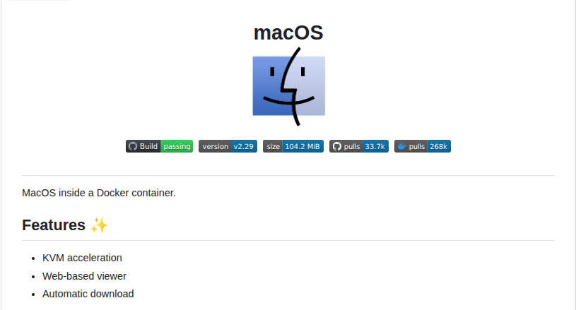 twtayaan's tweet photo. This might be the most insane Docker repo on GitHub right now 🤯

It lets you run full macOS inside a Docker container and open it straight from your browser.

- Spin up macOS with a single Docker command 
- Run full macOS on Linux using QEMU/KVM 
- Open it instantly in the browser 
- Supports multiple macOS versions 
- Perfect for testing, CI, and macOS-only tools 

This is the kind of project that makes you question what Docker can’t do.

Repo: https://t.co/qUFxQ4lclw