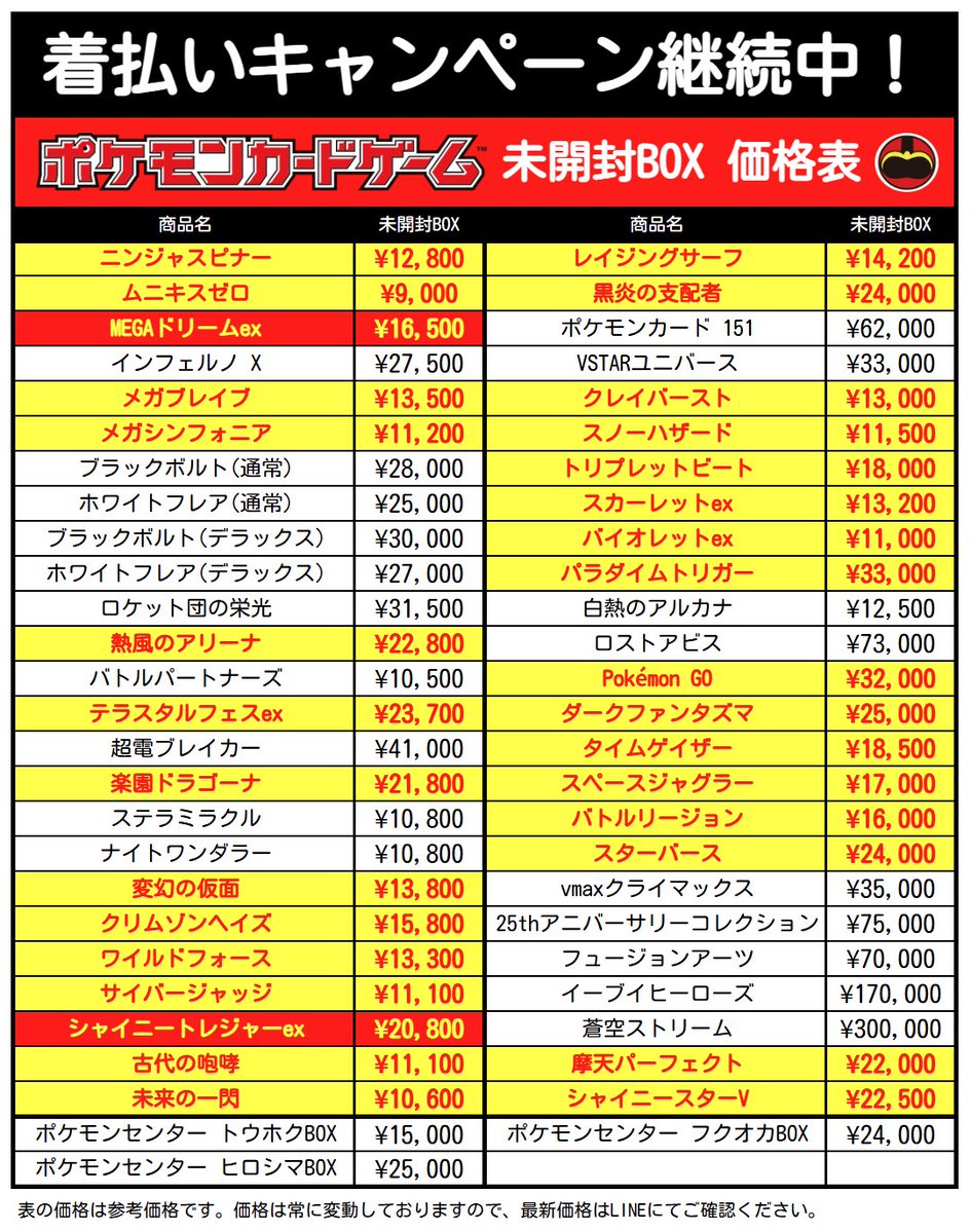 📊ポケカ 未開封BOX買取一覧表📊 📊2026.05.04(月・祝) 10:00現在