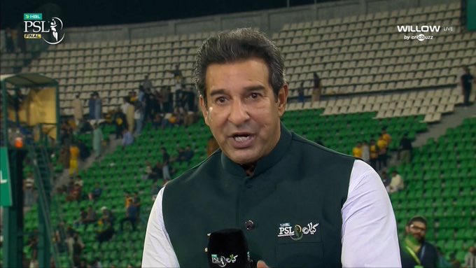 pakistan__pk's tweet photo. Wasim Akram 🗣️"Credit goes to Peshawar Zalmi management. People laughed at them during auction, they're not spending money, not picking good players. Eventually who is laughing now? It’s Peshawar Zalmi".
#HBLPSL2026 https://t.co/iStmRaGmgE