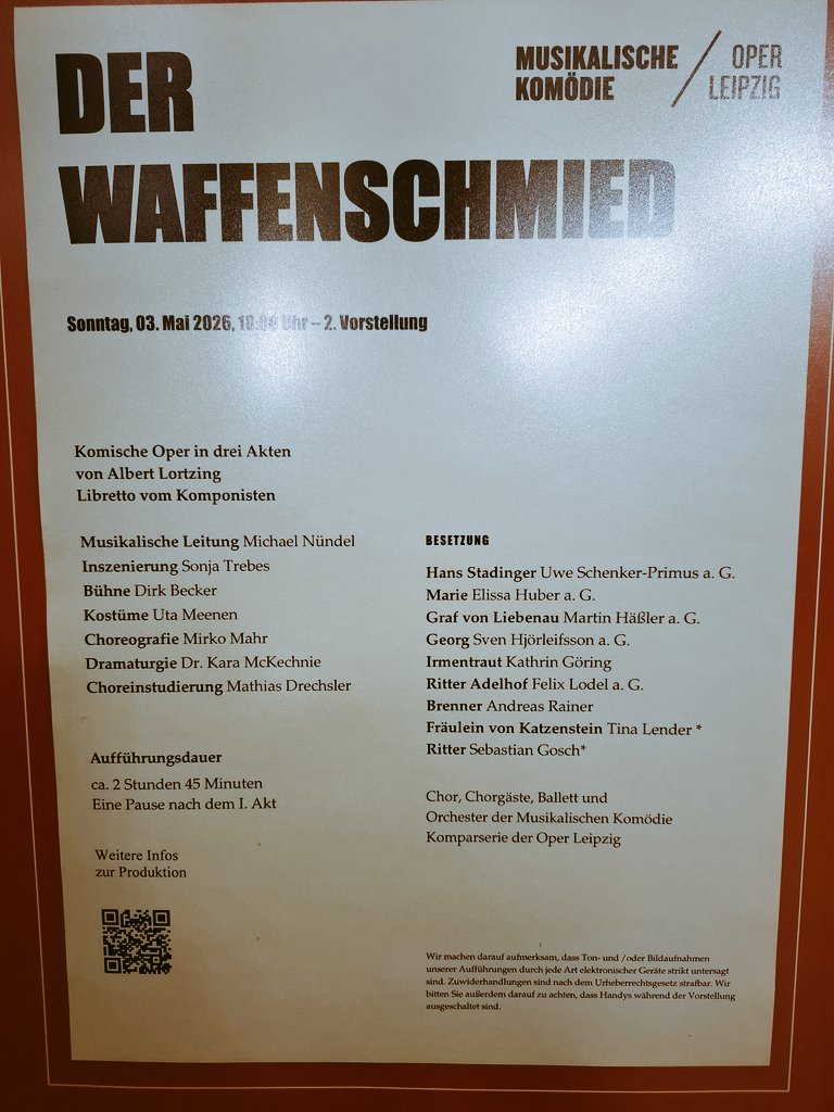 MarianSekerak's tweet image. Tonight, I enjoyed the lively comic #opera Der Waffenschmied! That made six #Lortzing operas I've seen on stage, all in Leipzig. Consistently strong music and real dramatic momentum. A truly underrated composer. 🎶