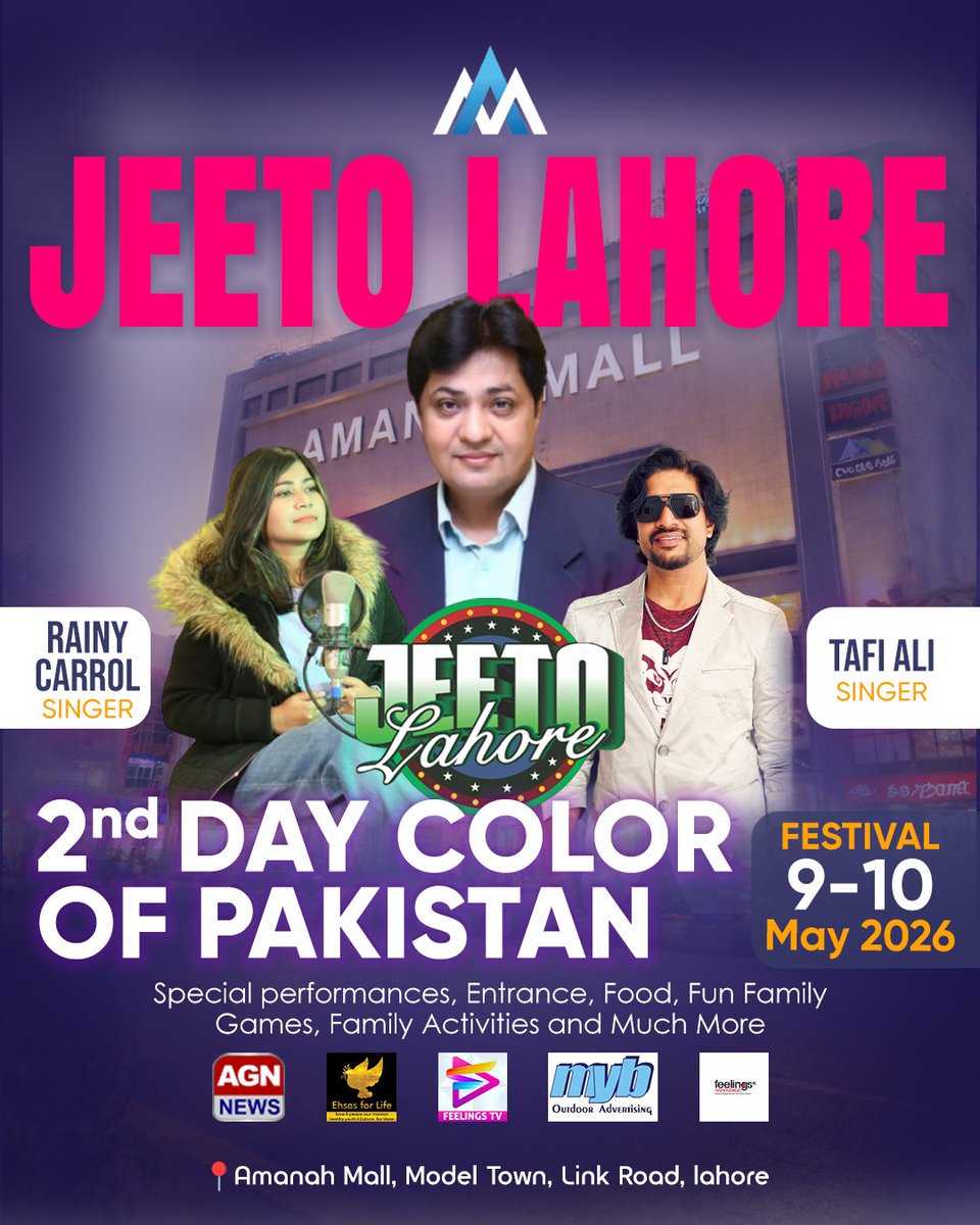 Ehsas_For_Life's tweet image. Come and Join us
#JeetoLahore #GameShow 
#COLOROFPAKISTANFEST
On 09-10th May 2026 
at Amanah Mall Lahore 
A Project of Ehsas For Life
Organized by Feelings Ivents orgo 
For Info 
03336666568