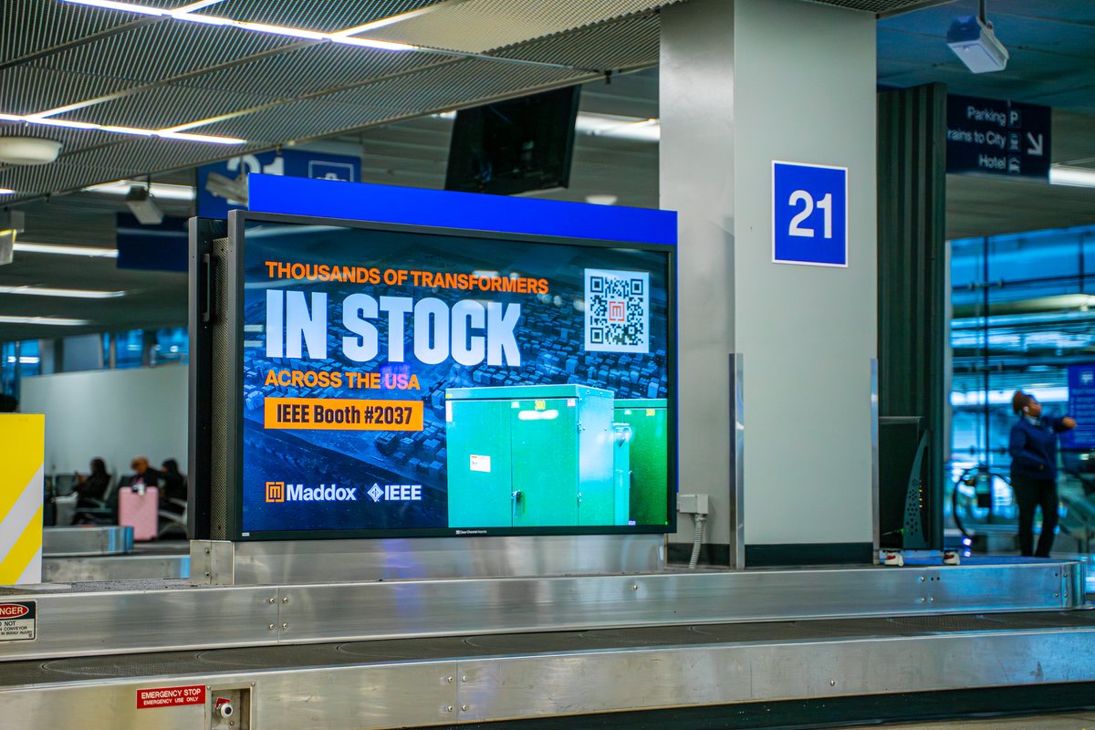 Maddoxxfmr's tweet image. Welcome to Chicago @IEEETandD Conference attendees!

Keep an eye out for Maddox on the baggage claim screens in O’Hare, and come stop by Booth #2037 during the show.

We look forward to seeing you there!

#IEEEPES #IEEETandD #IEEE #PoweringTheGrid