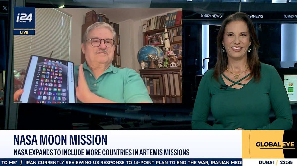 NASAWatch's tweet image. I was just on @i24NEWS_EN in Israel talking about the Artemis Accords (I used a visual aid), the #ArtemisII mission, international cooperation in space exploration, inspiration, and that maybe - just maybe - a hope that the way we explore space can teach us something about how we