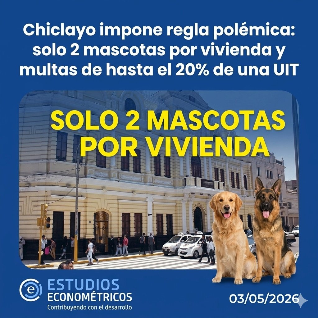 econometristad1's tweet image. 📊 Estudios Econométricos: Chiclayo oficializa ordenanza que limita a 2 mascotas por vivienda (perros o gatos) para promover tenencia responsable y control poblacional.

#Chiclayo #Mascotas #Ordenanza