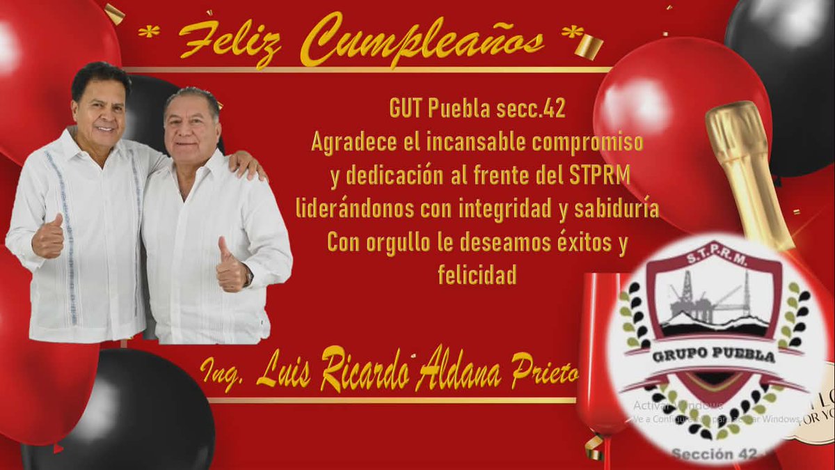 grupo_42's tweet photo. Nos congratula enviar una fraternal felicitación a nuestro Srio. Nal. Ing. Ricardo Aldana Prieto en este sú onomástico, refrendando la Unidad q nos caracteriza y que, gracias a su gran liderazgo se ha fortalecido, nuestros mejores parabienes en este día tan especial.
Felicidades¡ https://t.co/pDpFpkQ0Uj