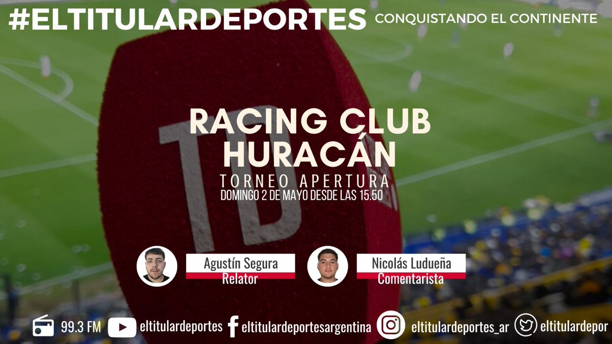 Hoy hay Torneo Apertura 

#RacingClub vs. #Huracán 
📻 99.3 FM
🖥️ lapoderosadigital.com.ar
📱Youtube.com/eltitulardepor…