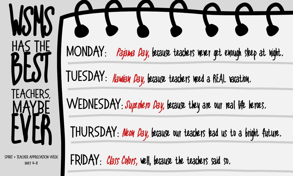WSMSStallions's tweet photo. One final spirit week and pep assembly for the year, OH, and it's teacher appreciation week too! Thank you StuCo for sponsoring our spirit weeks this year! https://t.co/EHm2rvE4YQ
