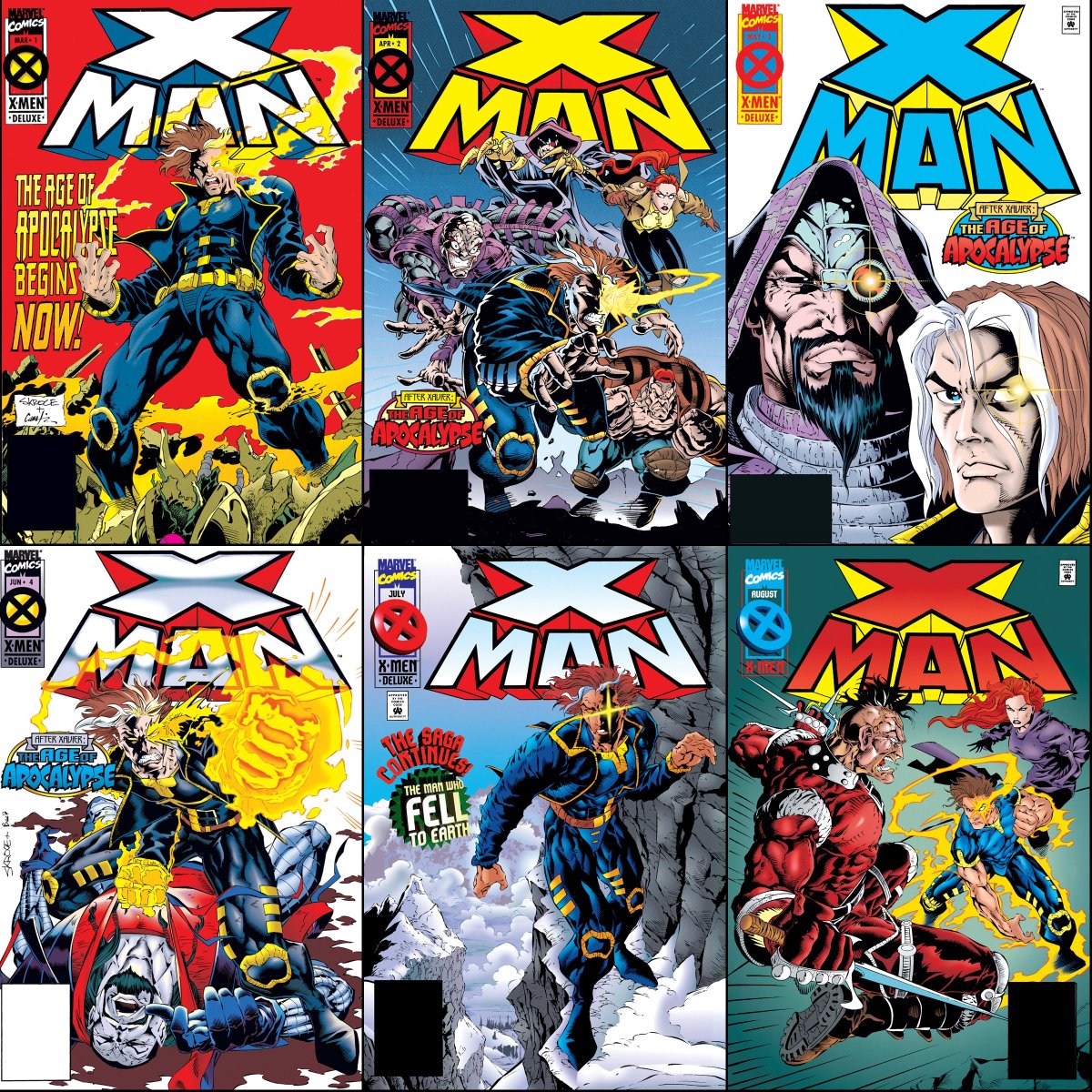 ClassicXMen's tweet photo. X-Man #1-6 cover dated March-August 1995. https://t.co/kEStcRmZdr