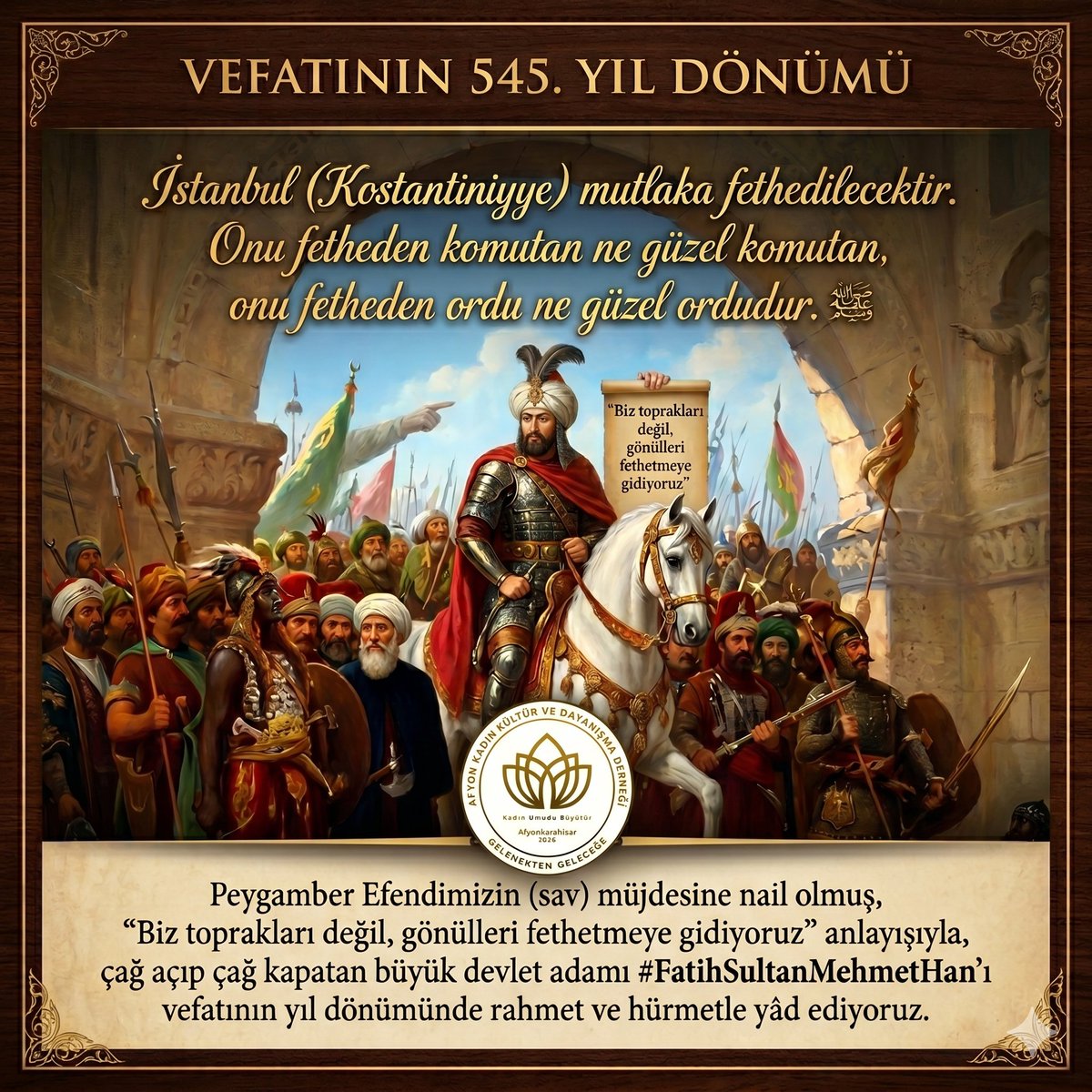 rasimefedakar's tweet photo. "İstanbul mutlaka fethedilecektir. Onu fetheden komutan ne güzel komutan, onu fetheden ordu ne güzel ordudur."

Peygamberimizin (sav) müjdesine nail olan, çağ açıp çağ kapatan büyük devlet adamı #FatihSultanMehmetHan’ı vefatının yıl dönümünde rahmet ve hürmetle yâd ediyoruz. https://t.co/vyNps50lKH