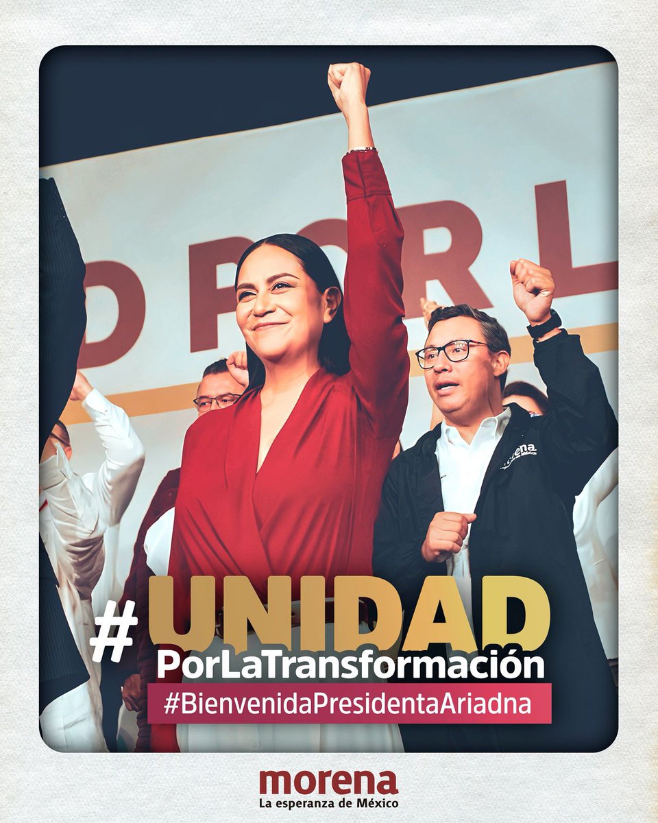 _NormaRuiz1's tweet photo. Bienvenida, Presidenta! ❤️

Ariadna Montiel Reyes asume la Presidencia del CEN de Morena con el respaldo de nuestra militancia.
Territorio, convicción y compromiso con el pueblo.

#UnidadPorLaTransformación
#BienvenidaPresidentaAriadna https://t.co/VVOnONmiX4