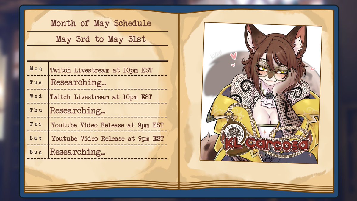 KLCarcosa's tweet photo. Schedule for May https://t.co/bubZqnXO5R