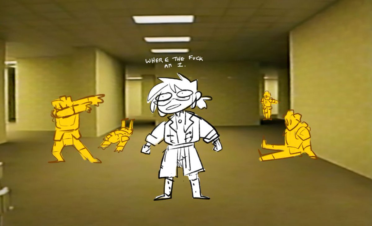 goddamn_strop's tweet photo. fuckin dumbass keeps dying and acccumulating new and shinier scars. got turned into a statue by his evil father-in-law and now his soul's stuck in the backrooms until the party finishes their mcguffin quest. as one does. https://t.co/iPzFEkXsFW