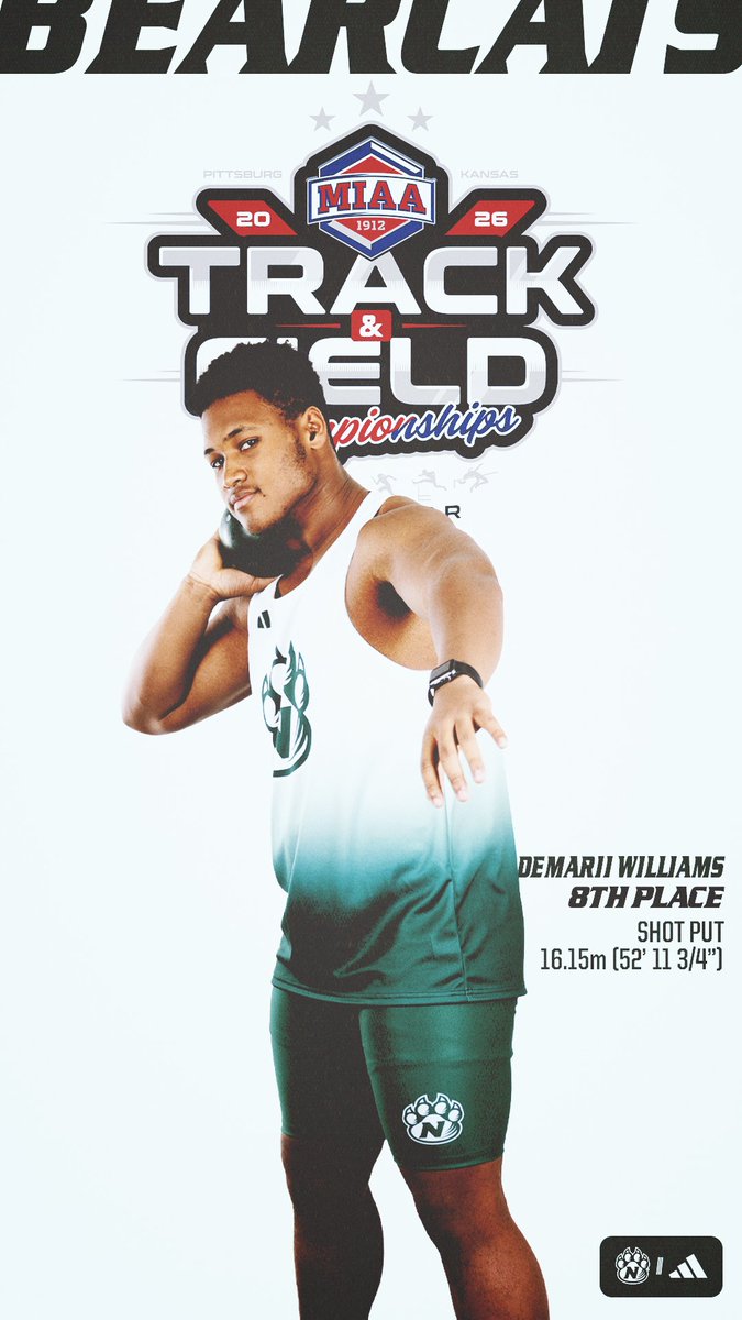 NWBearcatXCTF's tweet photo. Shot Put (M) ||| @TheMIAA Outdoor Championships

5th: Ty Smith - 17.48m (57' 4 1/4")
8th: Demarii Williams - 16.15m (52' 11 3/4")

#OABAAB ||| #OneDreamOneTeam https://t.co/UGRV4kANRO