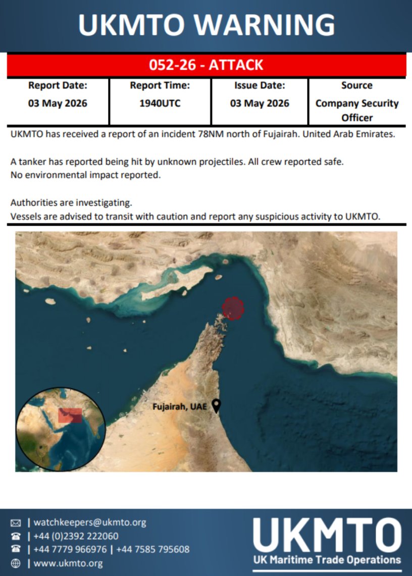 #BREAKING UKMTO WARNING ATTACK 052-26