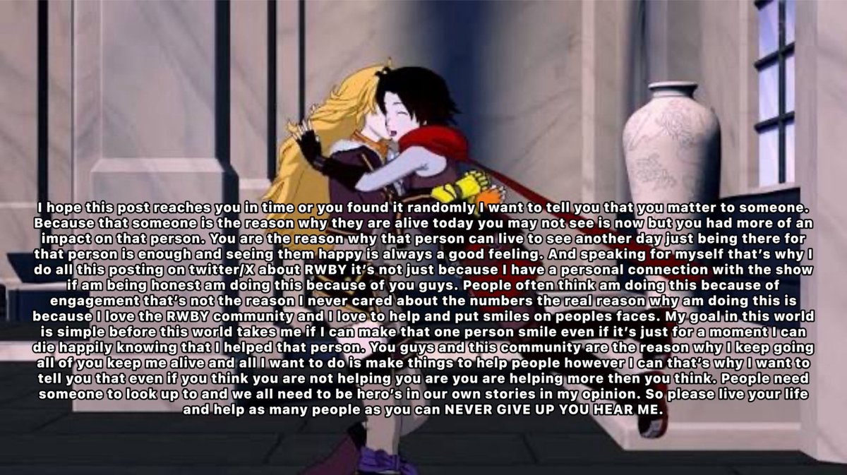 jaYTgameNews's tweet image. I hope you see this because I want to help you and so many people as I can and I want you to do the same. ❤️🩵🖤💛#RWBY #YangXiaoLong #RubyRose