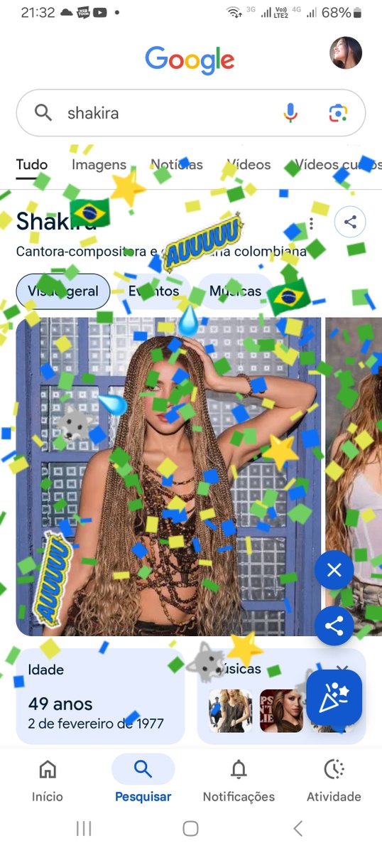 Pesquisei "shakira" no Google e desceu esse efeito fofo