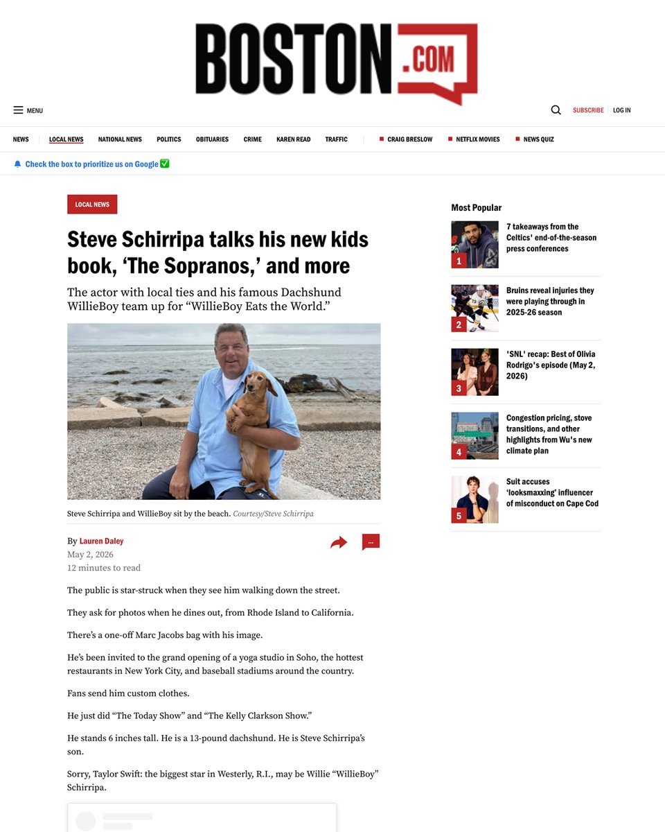 AkashicBooks's tweet image. @Steveshirripa  is in @BostonDotCom discussing his new illustrated children's book, "WillieBoy Eats the World," with @LaurenDaley1  

boston.com/news/local-new…

Available through Akashic Books at akashicbooks.com/catalog/willie…

#dachsund #doglover #dogs #sopranos