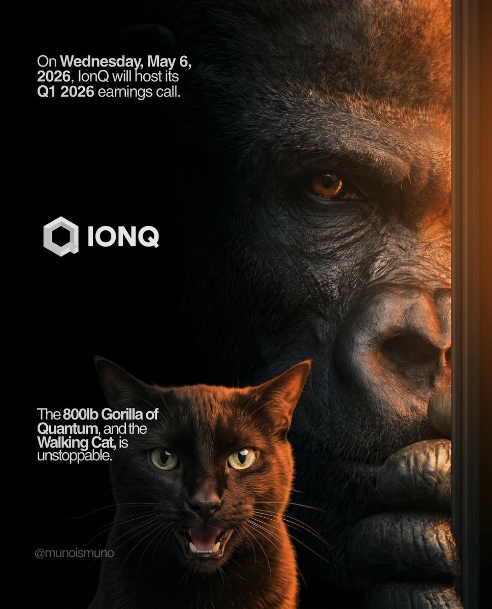$IONQ | Q1 2026 Earnings Call, May 6 After Market Close

The 800lb gorilla of quantum and Walking Cat.

D-3 

Inspired by <a href="/Quartr_App/">Quartr</a>.