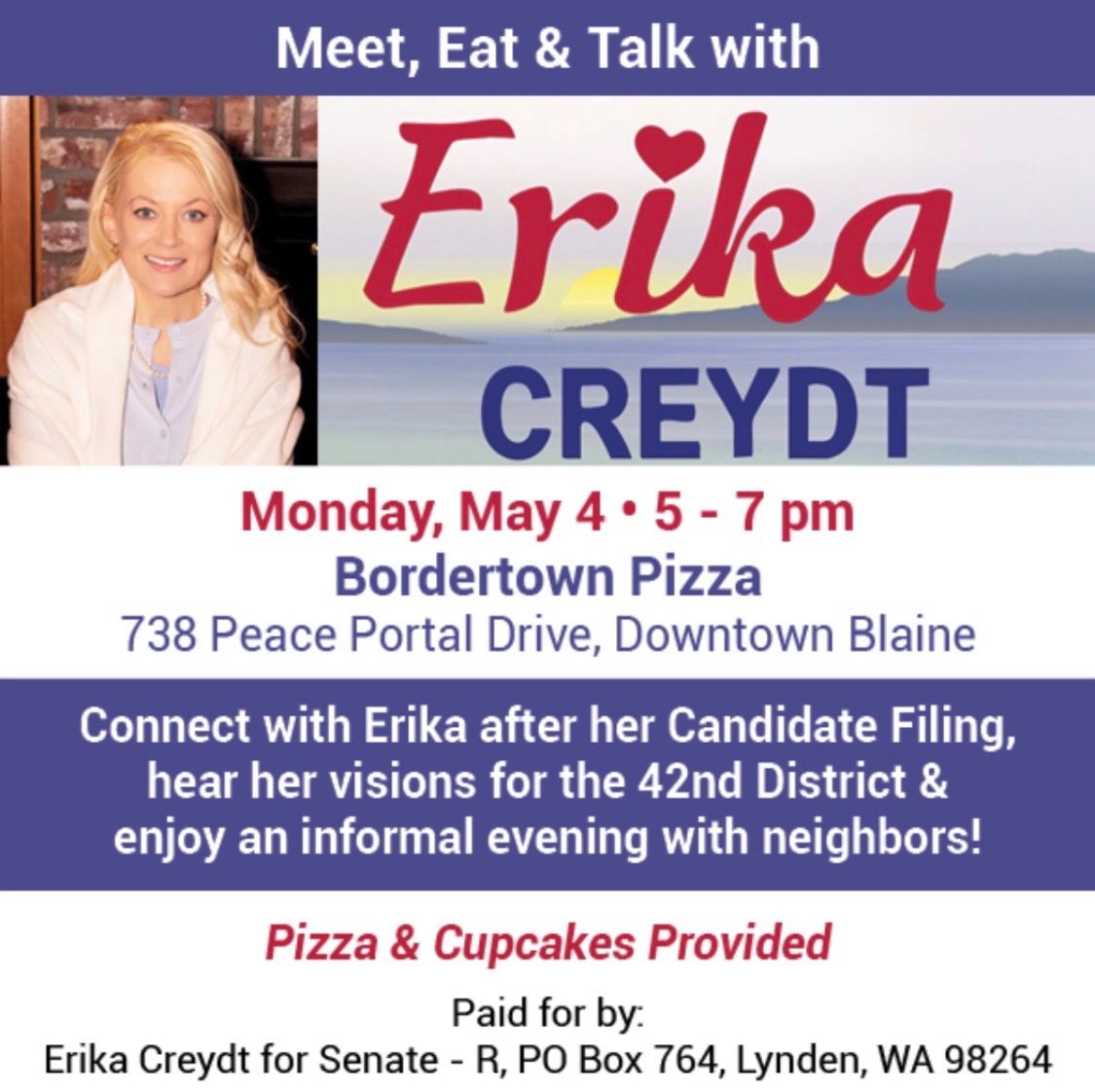 Erika4Whatcom's tweet image. See you tomorrow!

Bordertown Pizza (738 Peace Portal Dr. Blaine, WA 98230)

#Heart #Service #Whatcom