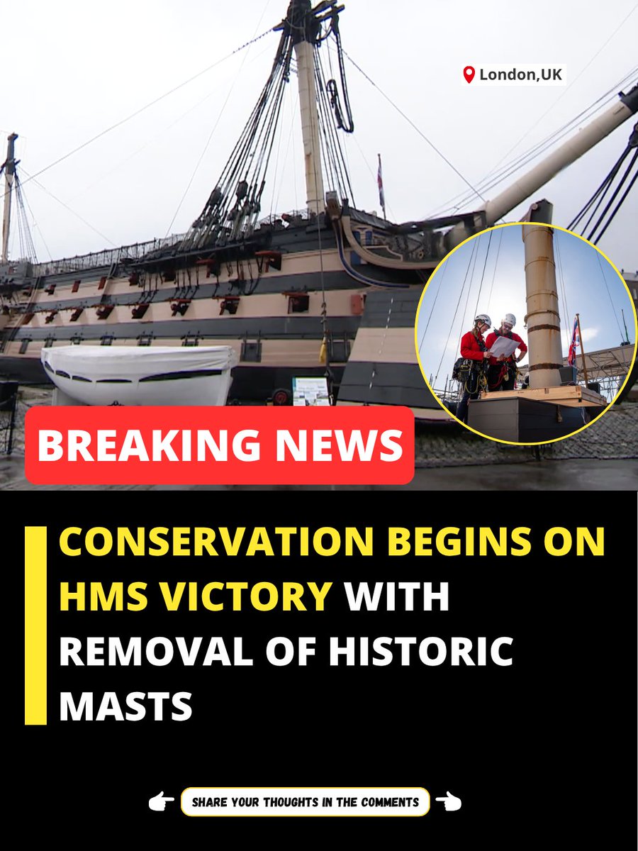 umarfarooq0447's tweet image. HMS Victory Enters Major Restoration as Iconic Masts Removed for Big Repair#hmsvictory #uknews #royalnavy #restoration #breakingnews