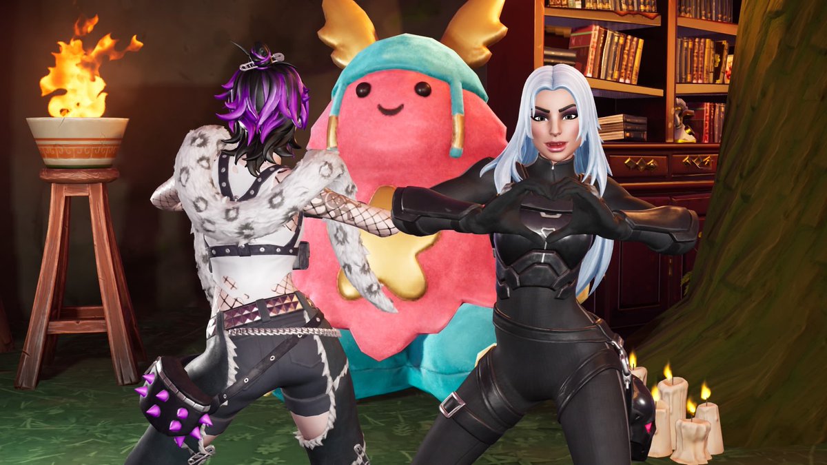 max71alex02's tweet image. EliteZadie&amp;amp;PunkPrincessPhaedra💀🤭
ガフちゃんの🧸かわいい🤭✨✨
買ったエモートお互い向きが逆になるんだ😔
何回やっても真正面向いてくれなかったからそういうエモートなのかな？🤔
お気に入り📸は1枚目と3枚目がお気に入り🤭
マップめちゃ綺麗だった🤗✨

#Fortnite
#フォートナイト