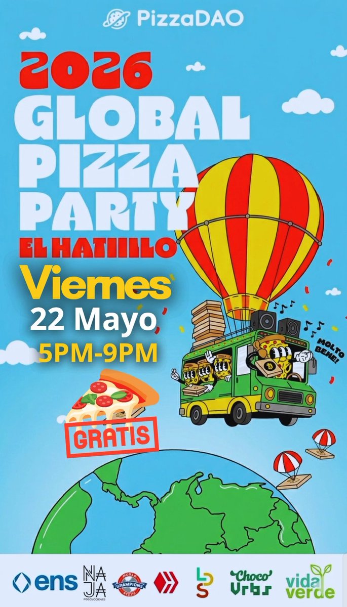 VidaVerde_Vzla's tweet photo. Ven y celebra con nosotros en la Global Pizza Party en El Hatillo 🇻🇪 May 22,  5pm  Vida Verde, Caracas , Miranda, Venezuela
@Pizza_DAO
Regístrate aquí 🍕😉
https://t.co/Sm2V7z5o9T https://t.co/OUQySEdpxv